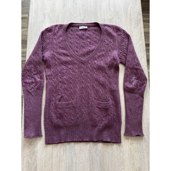 Brunello Cucinelli Cashmere Purple Cable Knit Sweater V Neck Front Pockets XS - Picture 1 of 6
